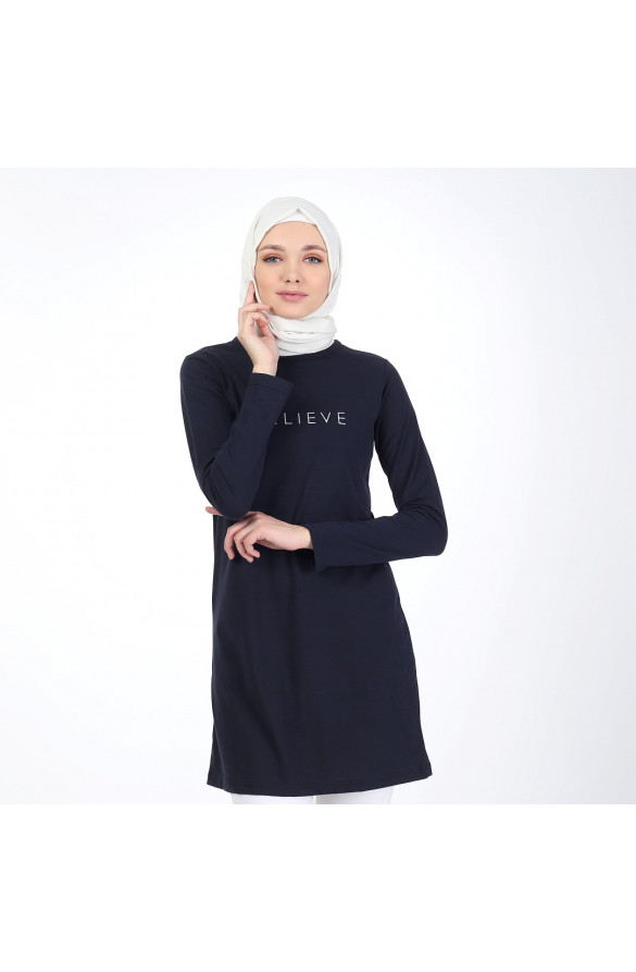 BASKILI BASİC TUNİK 6003 LACİVERT